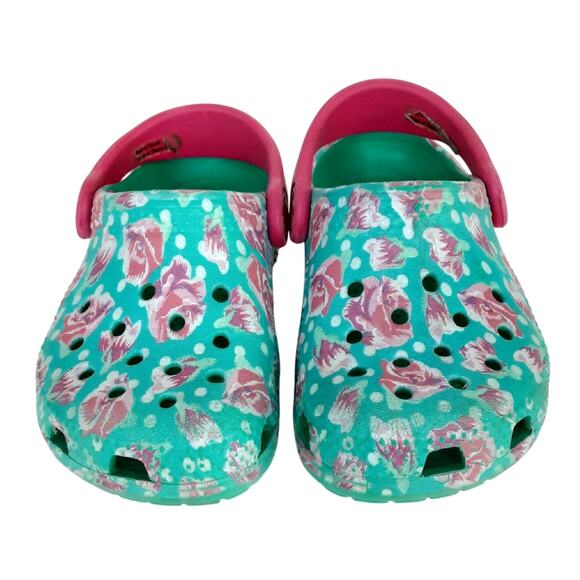 Crocs Clogs Girls 6 Rose Floral Polka Dot Blue Water Shoe Slip On Outdoor Hiking - Picture 4 of 7